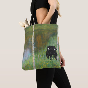 Schattige Hondenpug Gustav Klimt Forest AOP Draagtas