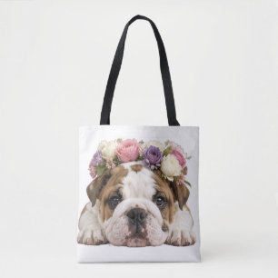 SCHATTIGE HONDJES ENGELSE BULLDOG FLORAL DRAAGTAS