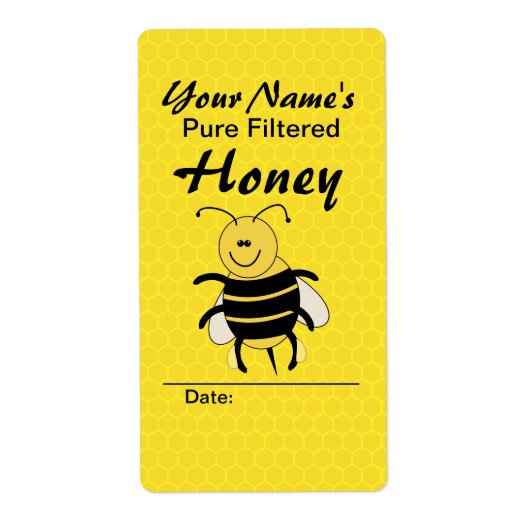 Schattige Honey Bee Custom Name Honey Labels voor (Voorkant)