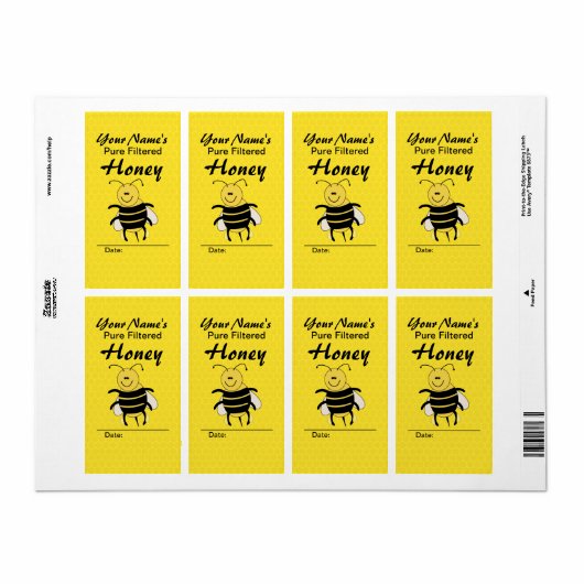 Schattige Honey Bee Custom Name Honey Labels voor (Full Sheet)
