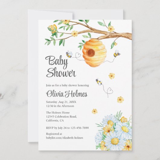 Schattige Honey Bee en Chamomille Baby shower Kaart (Voorkant)