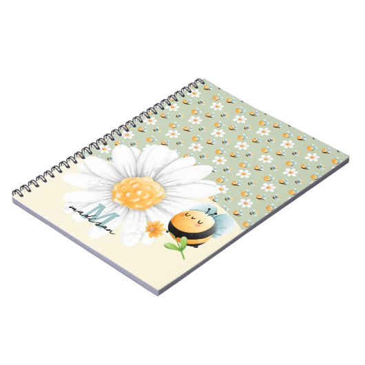 Schattige Honey Bee Pattern Notitieboek met naam (Linkerzijde)
