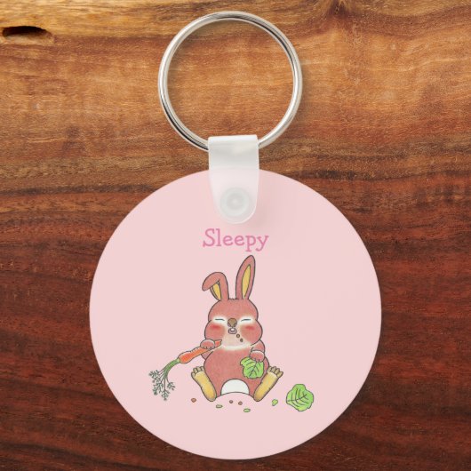 Schattige hongerig & slaperig konijntje roze Sleut Sleutelhanger (Achterkant)