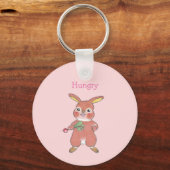 Schattige hongerig & slaperig konijntje roze Sleut Sleutelhanger (Voorkant)