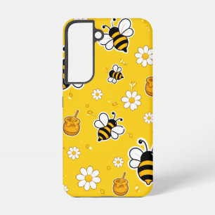 Schattige honingbij en madeliefjespatroon helder g samsung galaxy hoesje