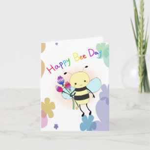 Schattige honingbij met bloemen Gelukkige bij-dag Kaart