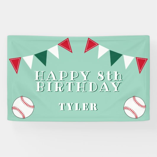 Schattige Honkbal Bunting Flags Kids Verjaardagsfe Spandoek (Horizontaal)