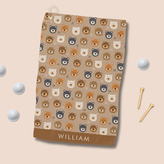 Schattige hoofdpatroon van teddybeer golfhanddoek