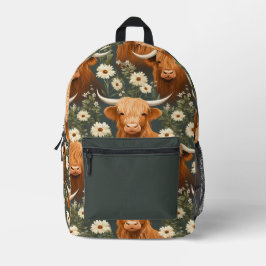 Schattige Hoogland Koe Bloemenpatroon Bedrukte Rugzak