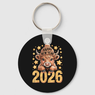 Schattige Hoogland Koe Gelukkig Nieuwjaar 2026 T-s Sleutelhanger