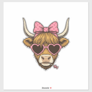 Schattige Hoogland Koe Hart Bril Vintage T-shirt D Sticker