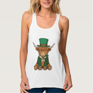 Schattige Hoogland Koe Ierse Klaver Vintage T-shir Tanktop