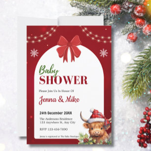 Schattige Hoogland Koe Kalf Kerst Baby shower Kaart