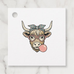 Schattige Hoogland Koe Kaugummi Vintage Vector Ont Bedankjes Labels
