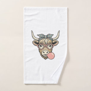 Schattige Hoogland Koe Kaugummi Vintage Vector Ont Handdoek