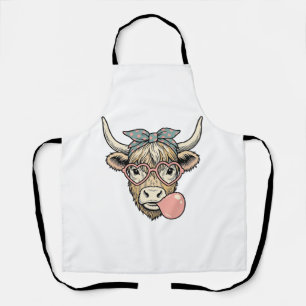Schattige Hoogland Koe Kaugummi Vintage Vector Ont Schort