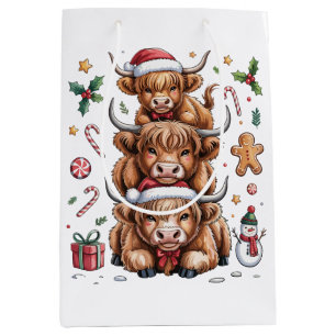 Schattige Hoogland Koe Kerst Kerstmis Knus Winter Medium Cadeauzakje