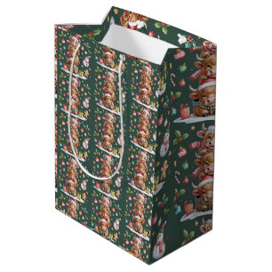 Schattige Hoogland Koe Kerstbomen Warme Chocolade Medium Cadeauzakje