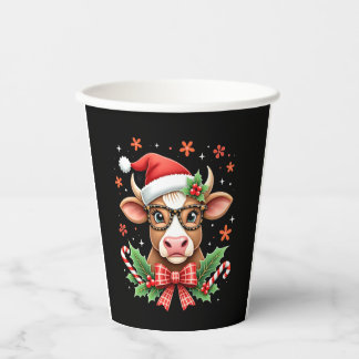 Schattige Hoogland Koe Liefhebber Kerstman Hoed We Papieren Bekers