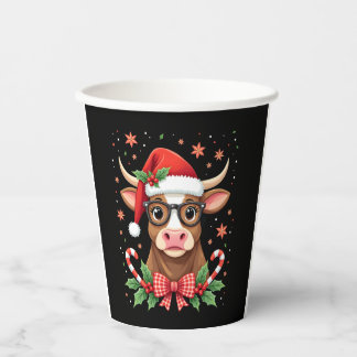 Schattige Hoogland Koe Liefhebber Kerstman Hoed We Papieren Bekers