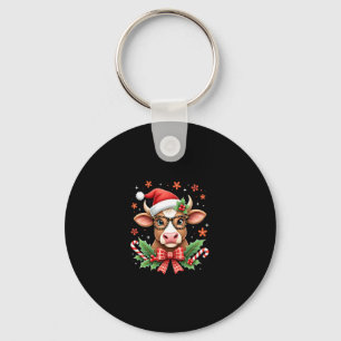 Schattige Hoogland Koe Liefhebber Kerstman Hoed We Sleutelhanger