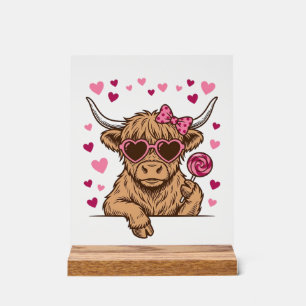 Schattige Hoogland Koe Valentijn Zonnebril Vector Acryl Bord