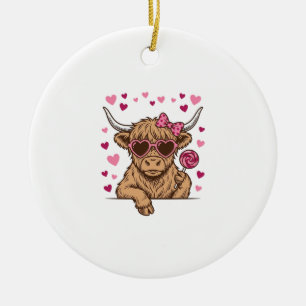 Schattige Hoogland Koe Valentijn Zonnebril Vector  Keramisch Ornament
