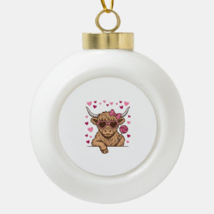 Schattige Hoogland Koe Valentijn Zonnebril Vector  Keramische Bal Ornament