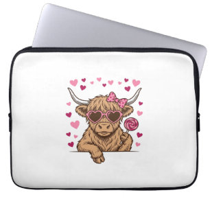 Schattige Hoogland Koe Valentijn Zonnebril Vector Laptop Sleeve