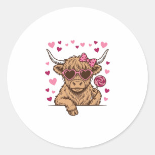 Schattige Hoogland Koe Valentijn Zonnebril Vector  Ronde Sticker