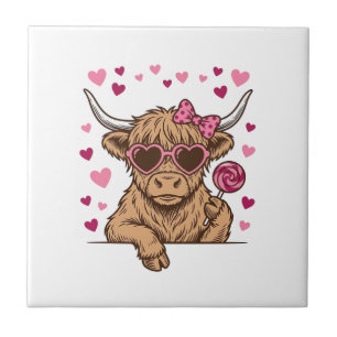 Schattige Hoogland Koe Valentijn Zonnebril Vector Tegeltje