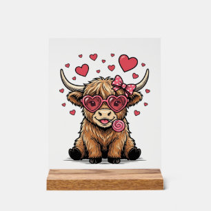 Schattige Hoogland Koe Valentijnshart Bril Vector_ Acryl Bord