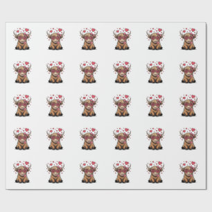 Schattige Hoogland Koe Valentijnshart Bril Vector_ Cadeaupapier