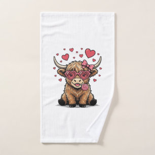 Schattige Hoogland Koe Valentijnshart Bril Vector_ Handdoek