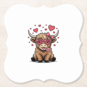 Schattige Hoogland Koe Valentijnshart Bril Vector_ Kartonnen Onderzetters