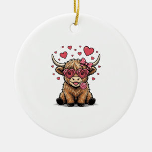 Schattige Hoogland Koe Valentijnshart Bril Vector_ Keramisch Ornament