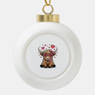 Schattige Hoogland Koe Valentijnshart Bril Vector_ Keramische Bal Ornament