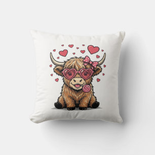 Schattige Hoogland Koe Valentijnshart Bril Vector_ Kussen
