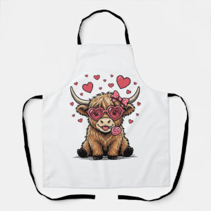 Schattige Hoogland Koe Valentijnshart Bril Vector_ Schort