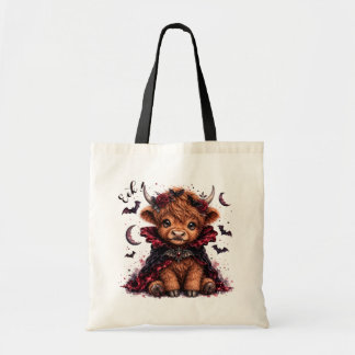 Schattige Hoogland Koe Vampier Halloween Waterverf Tote Bag
