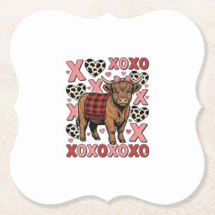 Schattige Hoogland Koe XOXO Valentijn Retro T-shir Kartonnen Onderzetters