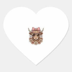 Schattige Hoogland Koe Zonnebril Roze Strik Vintag Hart Sticker