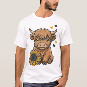 Schattige Hoogland Koe Zonneschijn Vintage Gravure T-shirt
