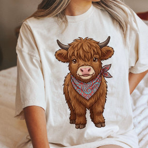 Schattige hooglandkalkoenkalf met paisley sjaal ku Tri-Blend shirt