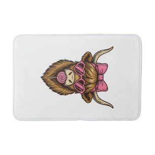 Schattige Hooglandkoe met Roze Hart Bril Vector_1 Badmat