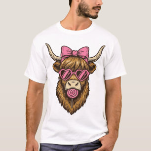 Schattige Hooglandkoe met Roze Hart Bril Vector_1 T-shirt