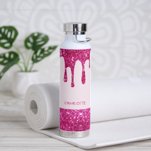 Schattige hot pink glitter monogram waterfles