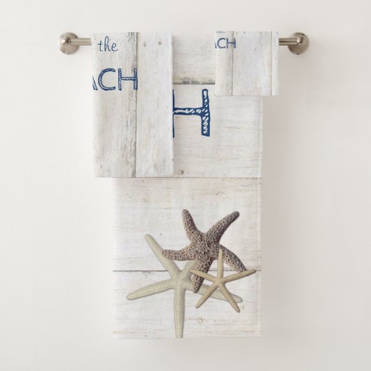 Schattige houtextuur, Starfish, strand Bad Handdoek (Insitu)