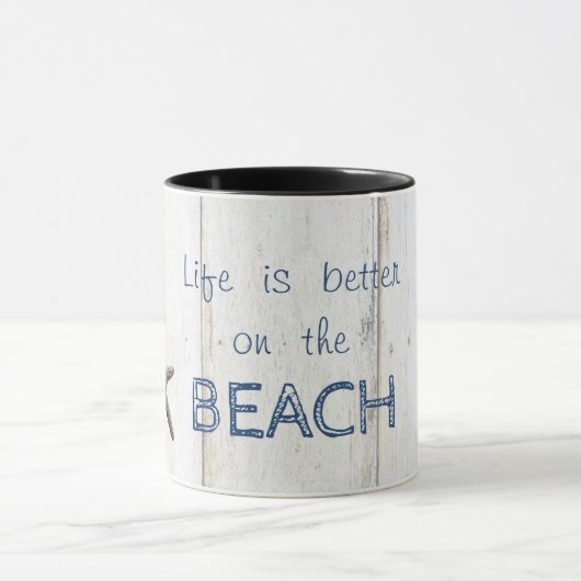 Schattige houtextuur, Starfish, strand Mok (Midden)