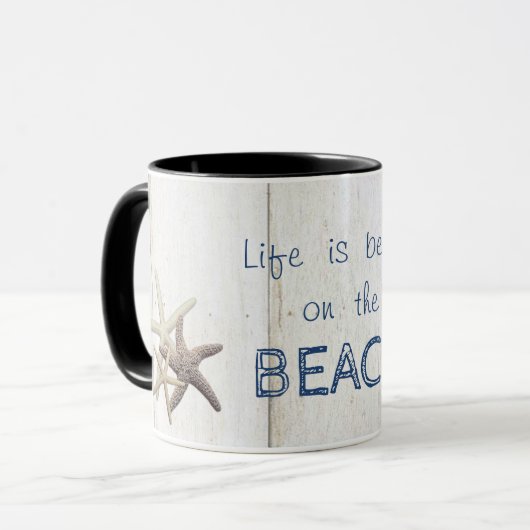 Schattige houtextuur, Starfish, strand Mok (Voorkant links)